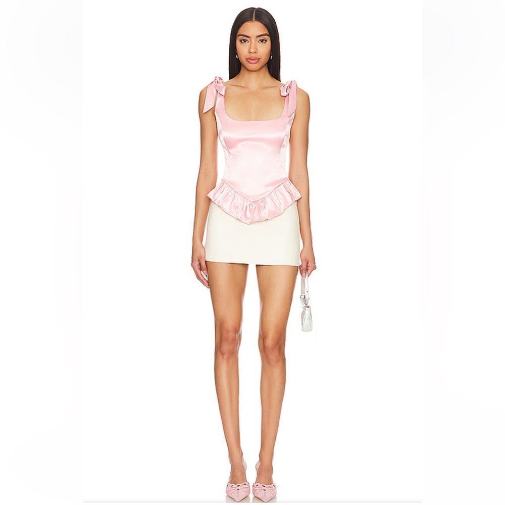 More To Come Cecilia Corset Top Blush pink satin lace up bustier Revolve S - Picture 4 of 9